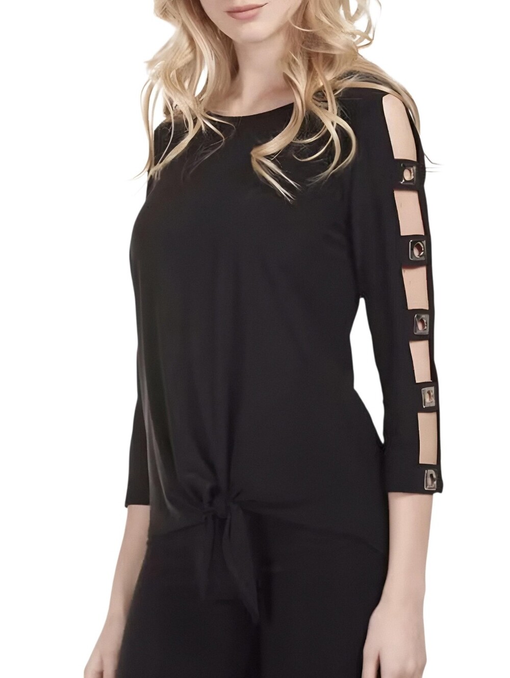 Frank Lyman Design Black Cold-Shoulder Tie-Front Top, Size 10
